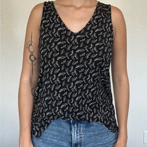 Black & white feathers tank top, soft and flowy